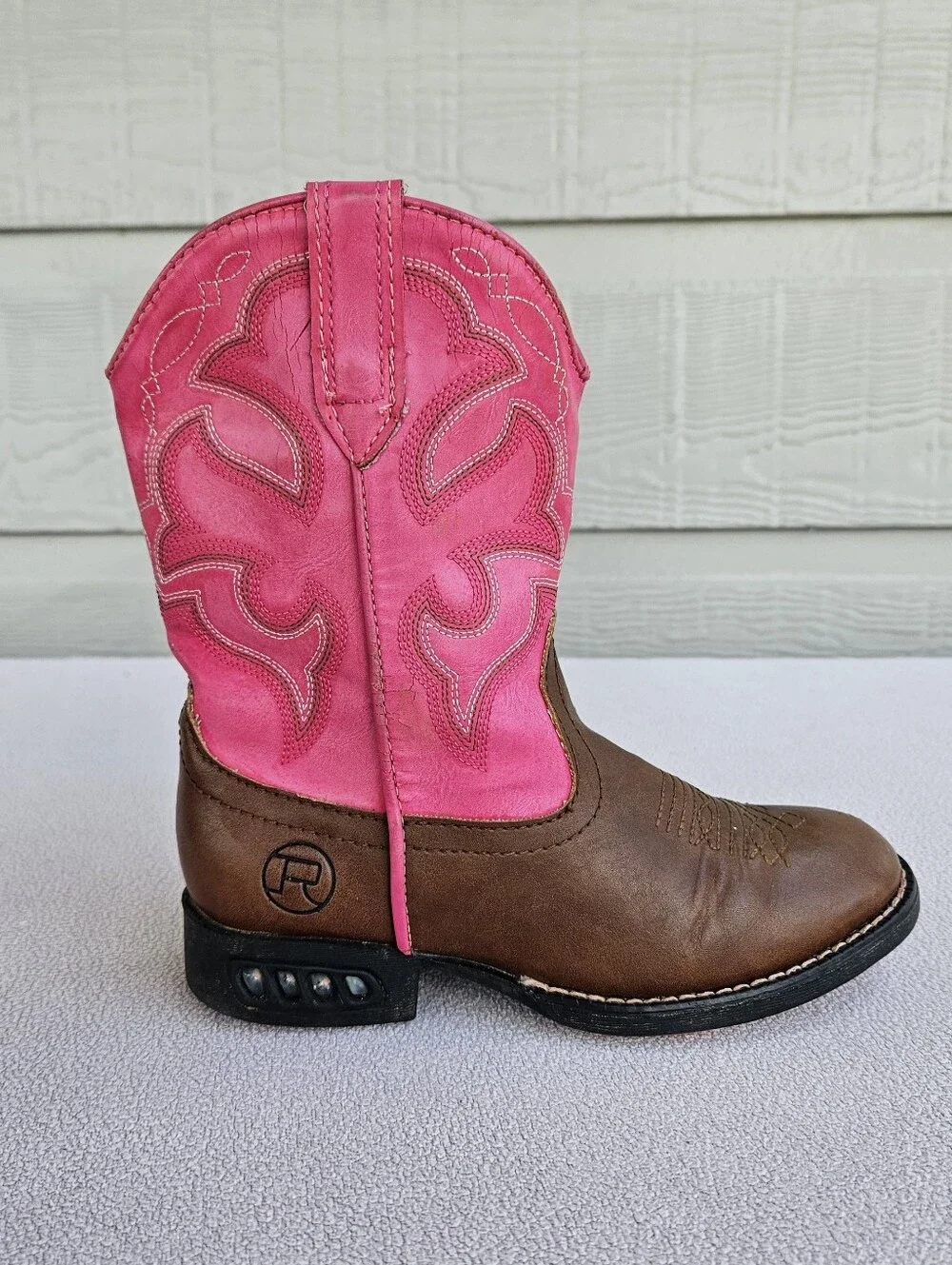 Roper Little Light-Up Western Cowgirl Boots SZ 11 Pink Brown Round Toe Rodeo
